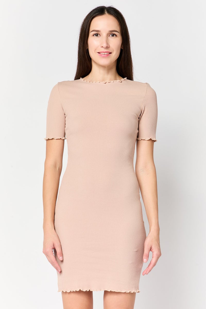 NA-KD Women Textured Mini Dress, Beige - Image 1